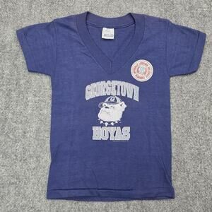 Vintage Georgetown Hoyas Shirt Kids Small 6-8 Blue NCAA Basketball 80s Deadstock